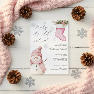 Pink Snowman “Baby It’s Cold Outside” Baby Shower Invitation