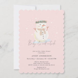 Pink Snowman Baby It's Cold Outside Baby Shower Invitation