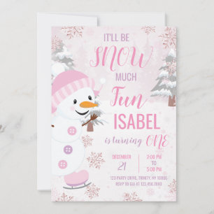 Pink Snowman Birthday Invitation