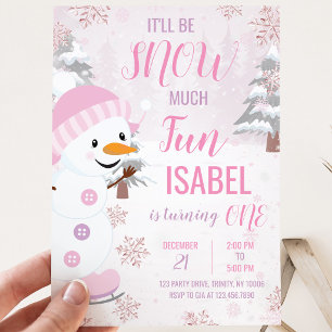 Pink Snowman Birthday Invitation
