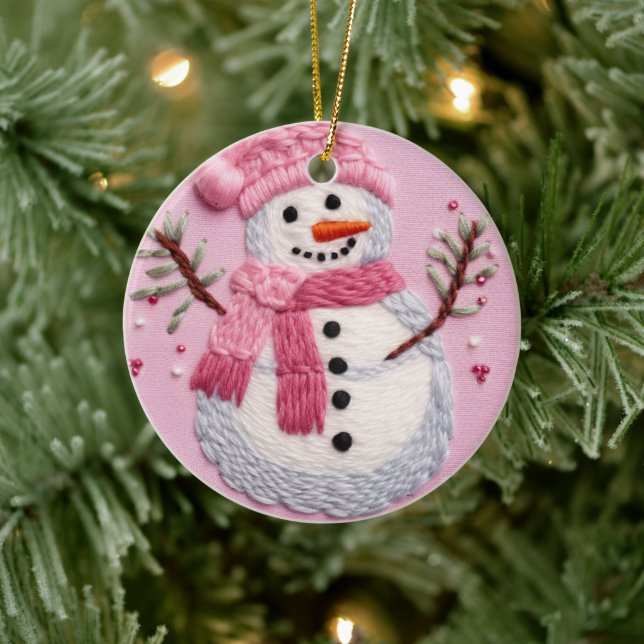  Pink Snowman  Ceramic Tree Decoration (Tree)