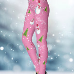 Pink Snowman Christmas Leggings<br><div class="desc">Step into the holiday spirit with our cute pink leggings featuring adorable tumbling snowmen and Christmas trees! These leggings are not just stylish but also uniquely yours with personalised Christmas messages like “Let it Snow” and “Merry Christmas.”</div>