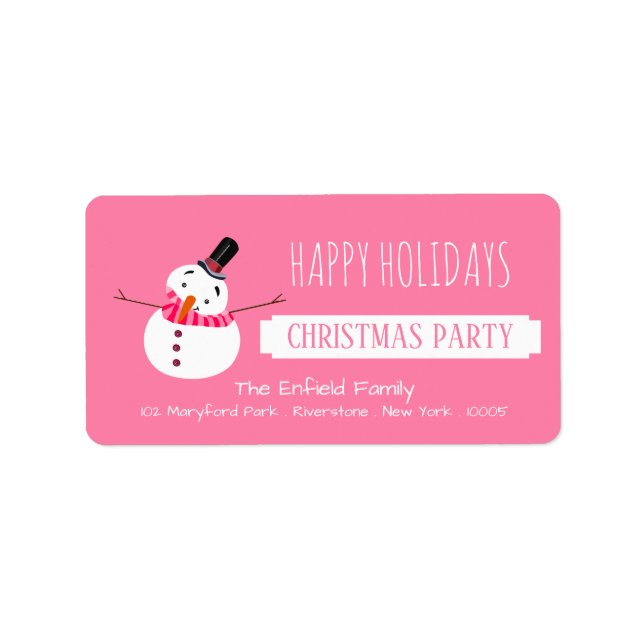 Pink Snowman, Christmas Party Label (Front)