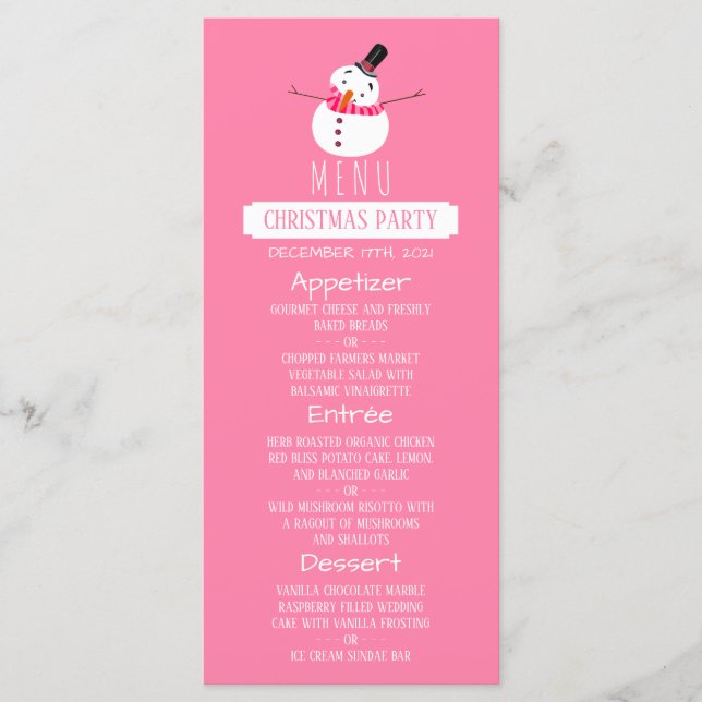 Pink Snowman, Christmas Party Menu (Front)