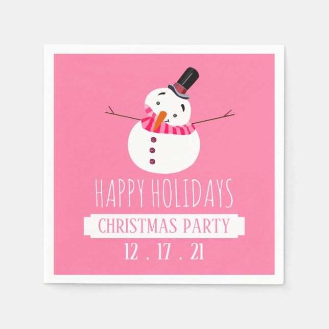 Pink Snowman, Christmas Party Napkin (Front)