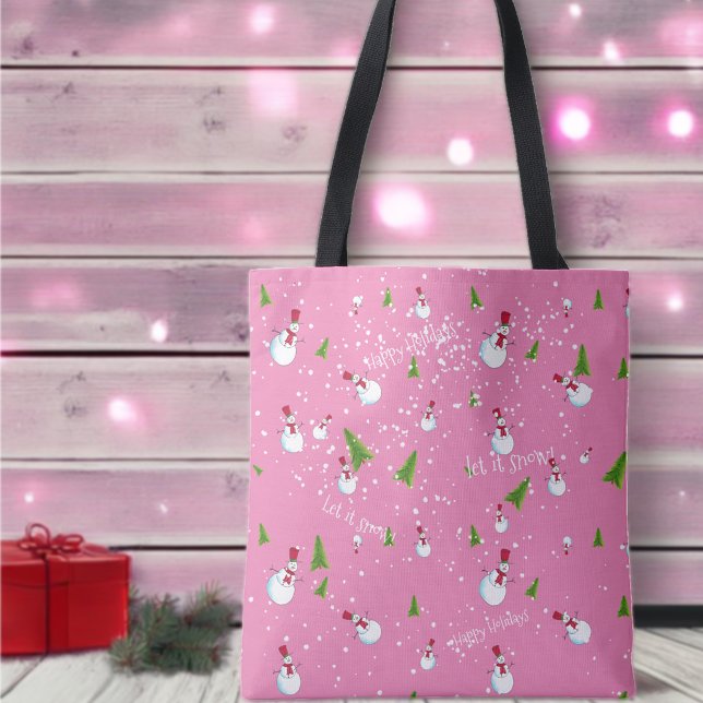 Pink Snowman Christmas Tote Bag (Creator Uploaded)