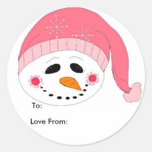 Pink Snowman Classic Round Sticker