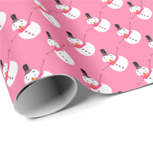 Pink Snowman, Festive Wrapping Paper