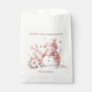 Pink Snowman Girl 1st Christmas Favour Bags