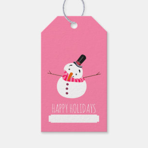 Pink Snowman, Happy Holidays Gift Tags