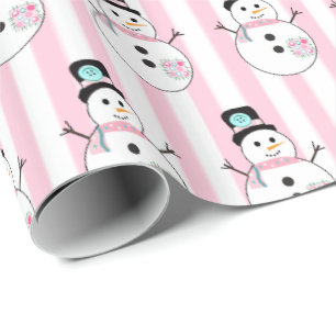 Pink  Snowman Holiday Christmas  Gift Wrap