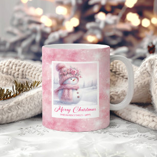 Pink Snowman Kids Mug Sweet Winter Forest Gift