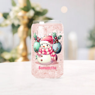 Pink Snowman Personalised Kids Hot Chocolate Can Glass