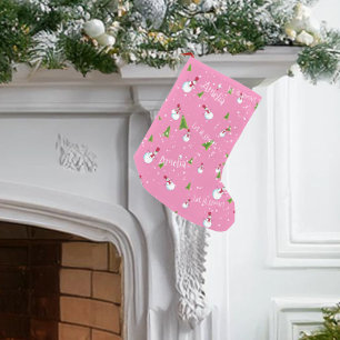 Pink Snowman Personalised Small Christmas Stocking