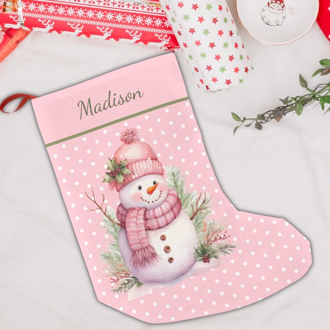 Pink Snowman Polka Dot Custom Christmas Stocking (Creator Uploaded)