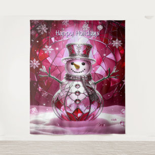 Pink Snowman Snowflakes Holiday Backdrop Tapestry