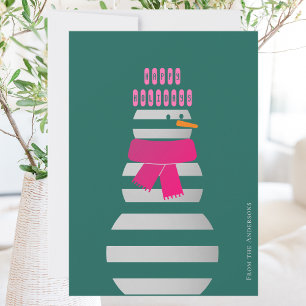 Pink snowman snowwoman christmas holiday card