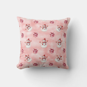Pink Snowman Winter Decorative Cushion