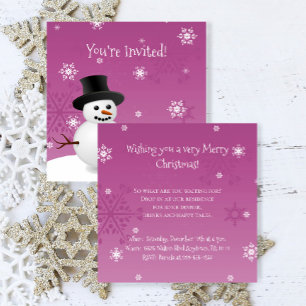 Pink Snowman Winter Scene Christmas Invitation
