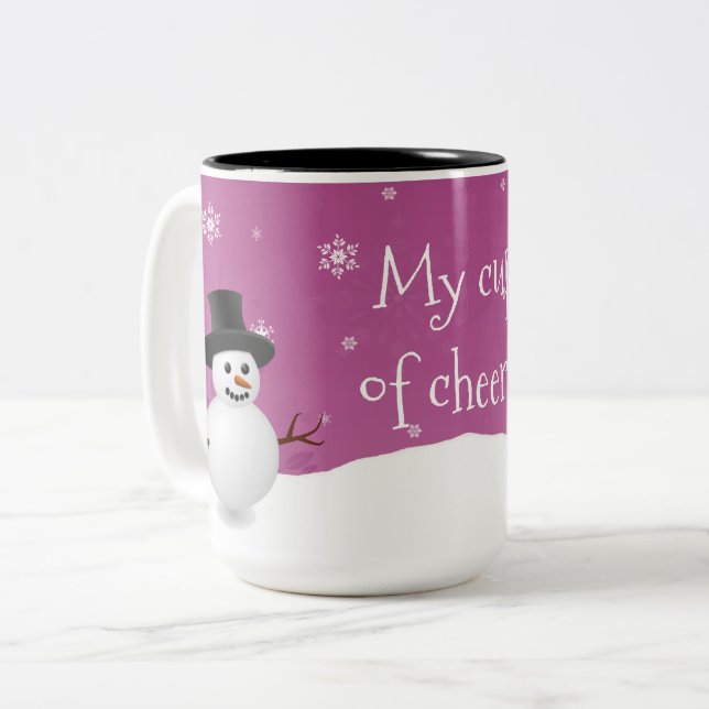 Pink Snowman Winter Scene Christmas Mug (Front Left)