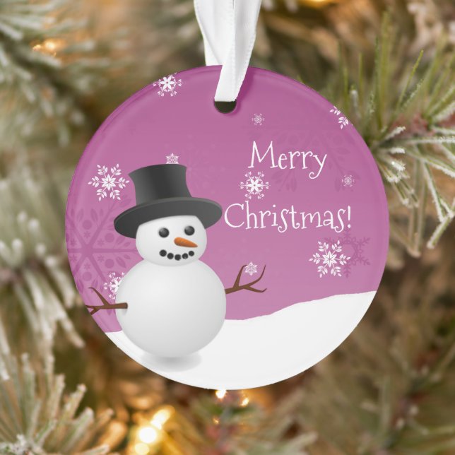 Pink Snowman Winter Scene Christmas Ornament (Tree)
