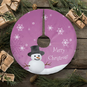 Pink Snowman Winter Scene Christmas Tree Skirt