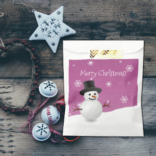 Pink Snowman Winter Scenery Christmas Favour Bags