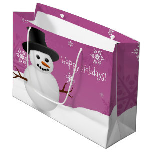 Pink Snowman Winter Scenery Christmas Gift Bag