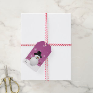 Pink Snowman Winter Scenery Christmas Gift Tag