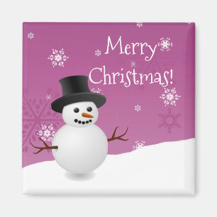 Pink Snowman Winter Scenery Christmas Magnet