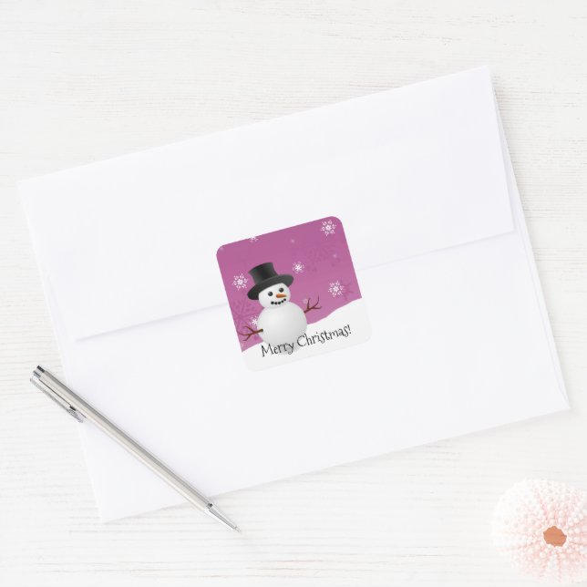 Pink Snowman Winter Scenery Christmas Sticker (Envelope)