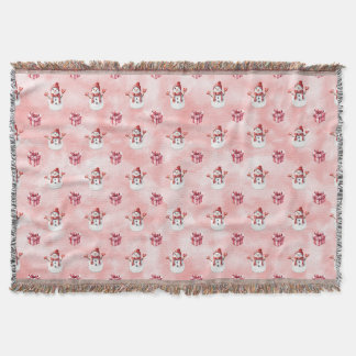 Pink Snowman Winter Throw Blanket