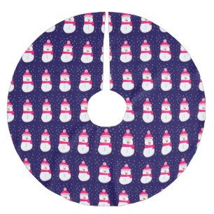 Pink Snowman with Snow Flurry Brushed Polyester Tree Skirt