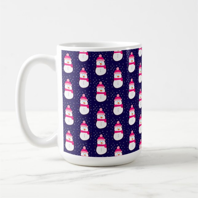 Pink Snowman with Snow Flurry  Coffee Mug (Left)