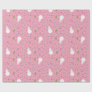 Pink Snowman Wrapping Paper 