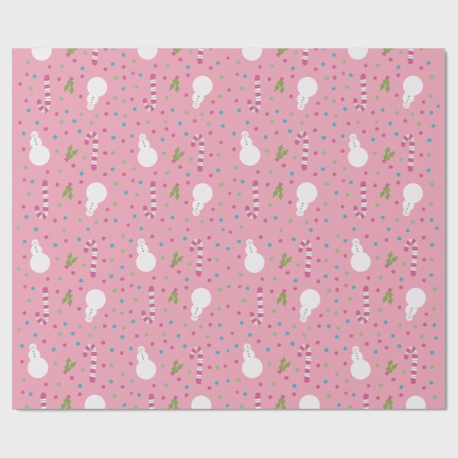 Pink Snowman Wrapping Paper  (Flat)