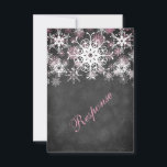 Pink Snowy Chalkboard Style Wedding RSVP Card<br><div class="desc">This festive and trendy black and white chalkboard LOOK wedding response card has layers of light pink and white snowflakes on it that match the winter wedding invitation shown below. It would be perfect for a winter wedding, Christmas wedding or bridal shower, a winter anniversary party or a winter ball...</div>