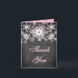 Pink Snowy Chalkboard Wedding Thank You Card<br><div class="desc">This festive and trendy black and white chalkboard LOOK wedding thank you card has layers of light pink and white snowflakes on it that matches the winter wedding invitation shown below. If there are any other matching items that you need,  please email your request to niteowlstudio@gmail.com.</div>