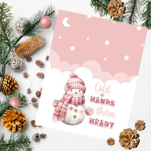 Pink Snowy Warmth 'Cold Hands Warm Heart' Snowman Holiday Card