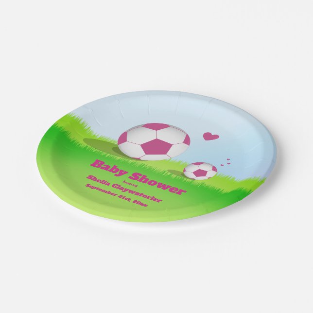 Pink Soccer Baby Shower Paper Plate (Angled)
