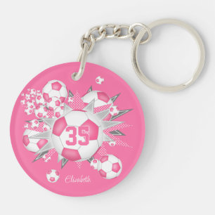 Pink soccer ball blowout girls jersey number key ring