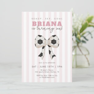 Pink Soccer Ball Bow Girls Soccer Birthday Party  Invitation