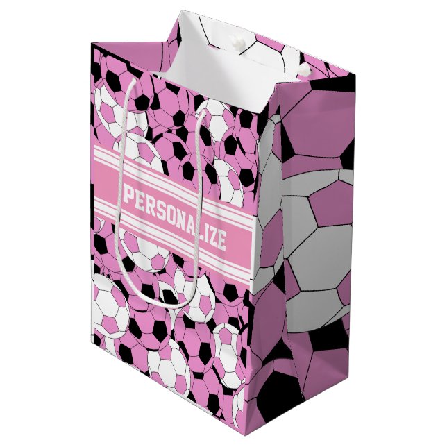 Pink Soccer Ball Collage Medium Gift Bag (Front Angled)