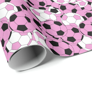 Pink Soccer Ball Collage Wrapping Paper