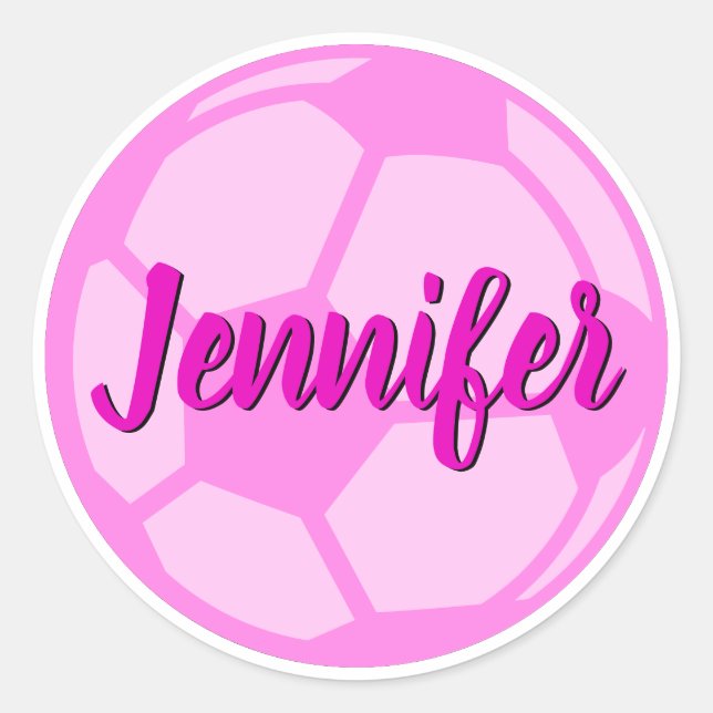 Pink Soccer Ball Custom Name Classic Round Sticker (Front)