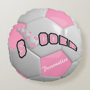 Pink Soccer Ball   DIY Name Round Cushion