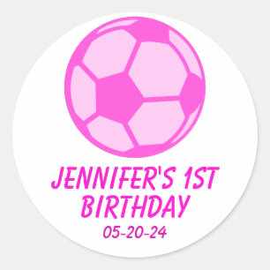 Pink Soccer Ball First Birthday Party Favour Classic Round Sticker