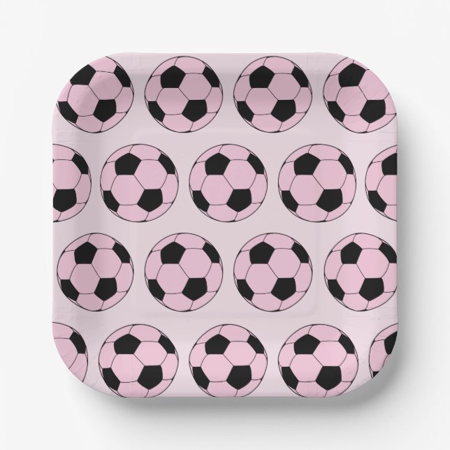Pink Soccer Ball Football Pattern Paper Plate (Front)