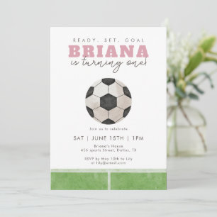 Pink Soccer Ball Girls 6th or 7th Birthday Party  Invitation