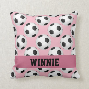 Pink Soccer Ball Pattern Sports Personalised Name Cushion